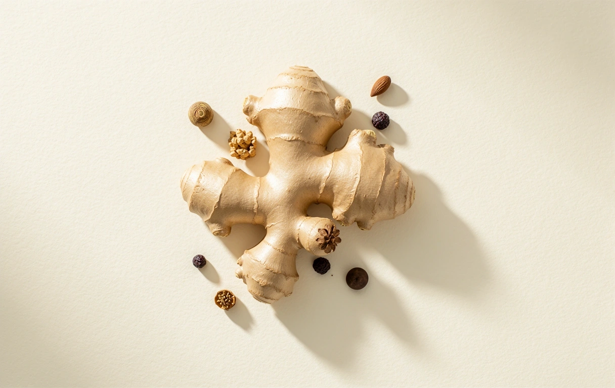Sculptural ginger root specimen representing grounded nutrition