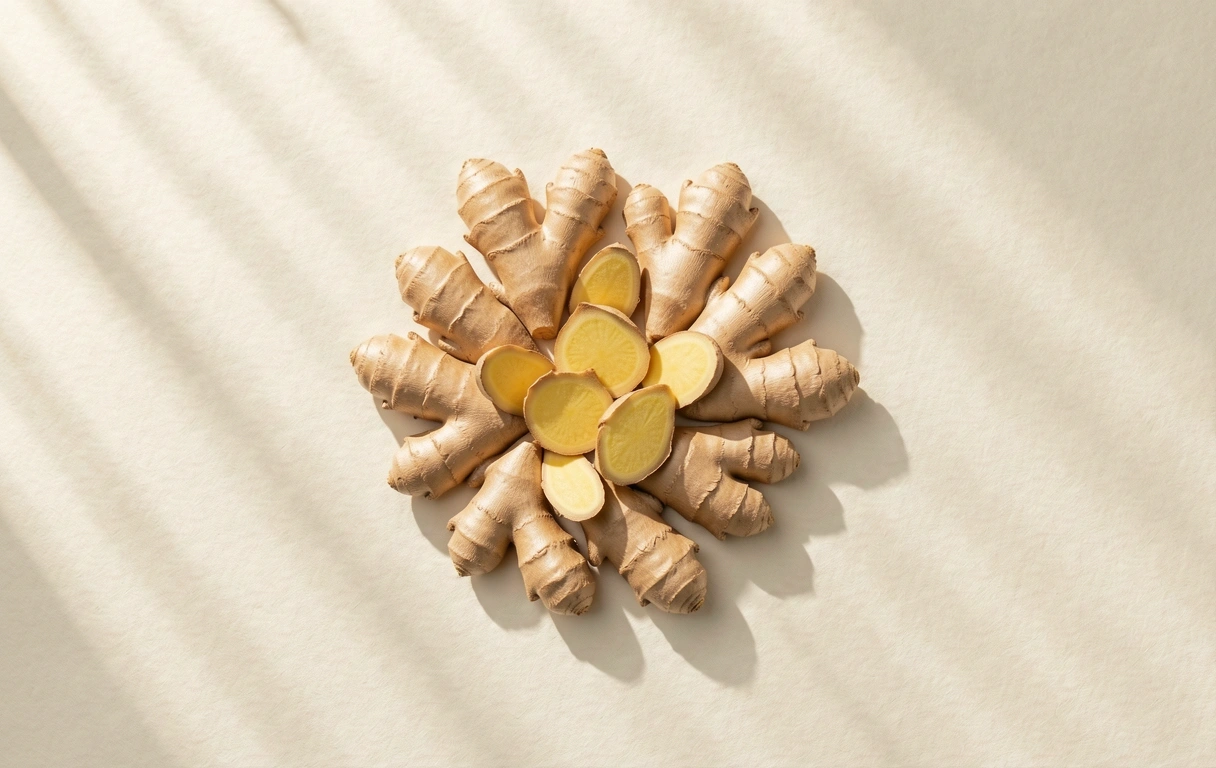 Top-down macro shot of fresh ginger