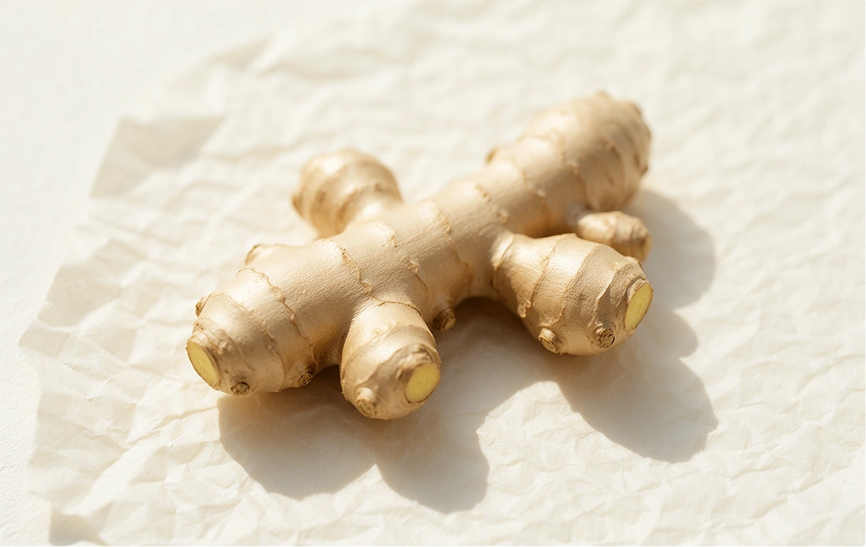 Macro botanical study of ginger root used in nutritional planning